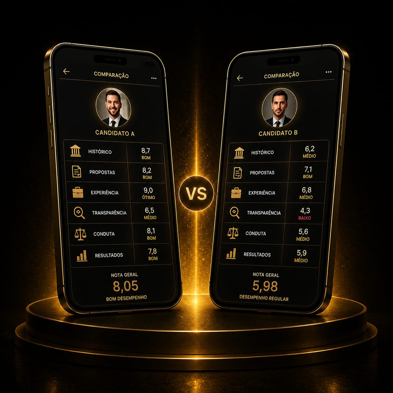 Comparação entre dois candidatos no CRITÉRIO